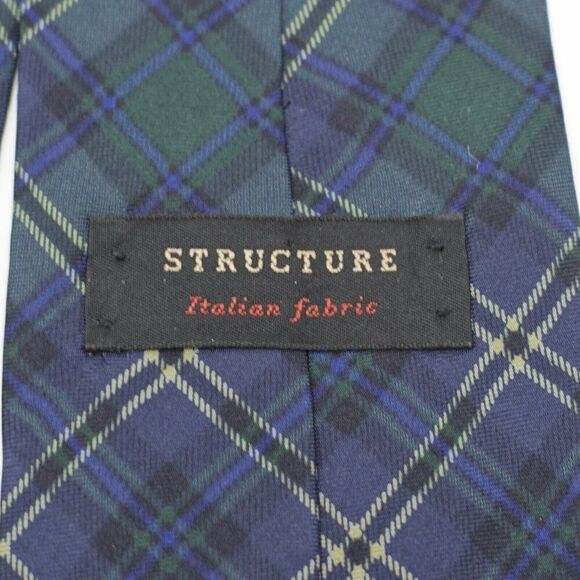 Structure Blue Green Plaid Cowboy Novelty Print Short Wide Silk Tie Italian - Picture 3 of 6